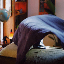 Load image into Gallery viewer, dark black purple flat sheet in organic French linen