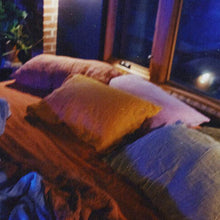 Load image into Gallery viewer, Organic French linen bedding in mix and match color dyed in the USA