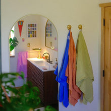 Load image into Gallery viewer, linen towels in mix and match colors travel well for the gym and vacation in blue orange and light green
