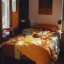 Load image into Gallery viewer, bright yellowm, orange, light green, mix and match kids organic French linen bedding
